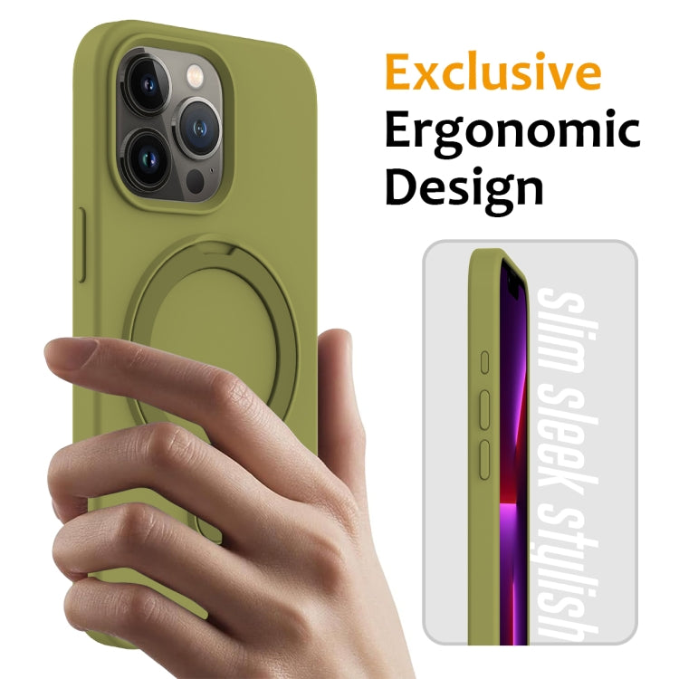 For iPhone 15 Pro Liquid Silicone MagSafe Magnetic Phone Case with Ring Holder(Willow Green) - HoMEdemic™ 