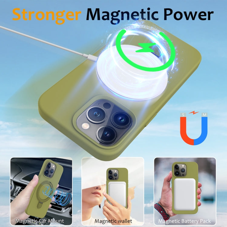 For iPhone 15 Pro Liquid Silicone MagSafe Magnetic Phone Case with Ring Holder(Willow Green) - HoMEdemic™ 