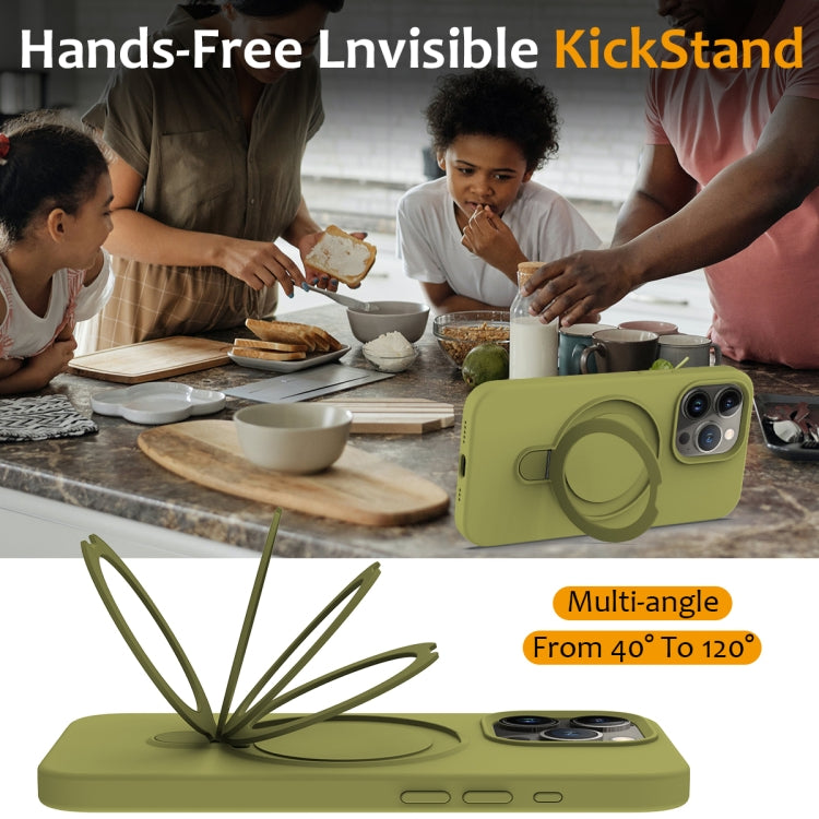 For iPhone 15 Pro Liquid Silicone MagSafe Magnetic Phone Case with Ring Holder(Willow Green) - HoMEdemic™ 