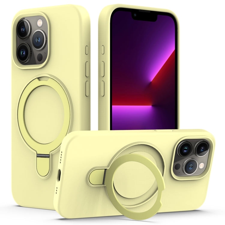For iPhone 15 Pro Liquid Silicone MagSafe Magnetic Phone Case with Ring Holder(Yellow) - HoMEdemic™ 