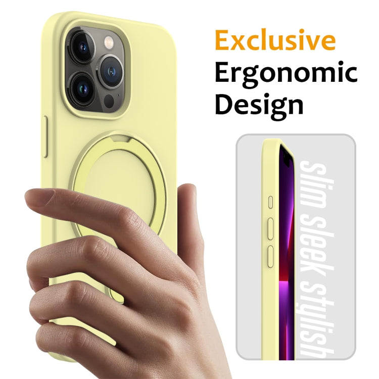 For iPhone 15 Pro Liquid Silicone MagSafe Magnetic Phone Case with Ring Holder(Yellow) - HoMEdemic™ 