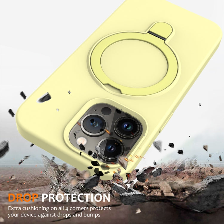 For iPhone 15 Pro Liquid Silicone MagSafe Magnetic Phone Case with Ring Holder(Yellow) - HoMEdemic™ 