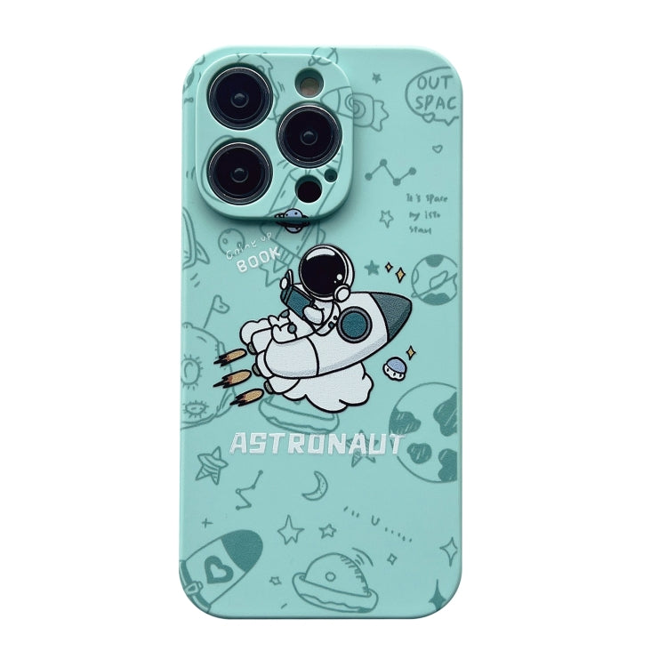 For iPhone 15 Pro Liquid Silicone Straight Side Phone Case(Green Astronaut) - HoMEdemic™ 