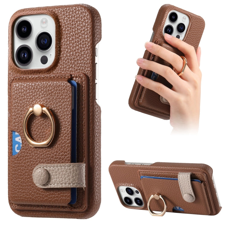 For iPhone 15 Pro Litchi Leather Oil Edge Ring Card Back Phone Case(Brown) - HoMEdemic™ 