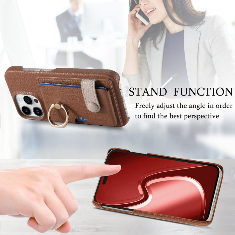 For iPhone 15 Pro Litchi Leather Oil Edge Ring Card Back Phone Case(Brown) - HoMEdemic™ 
