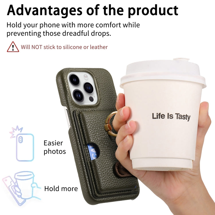 For iPhone 15 Pro Litchi Leather Oil Edge Ring Card Back Phone Case(Green) - HoMEdemic™ 