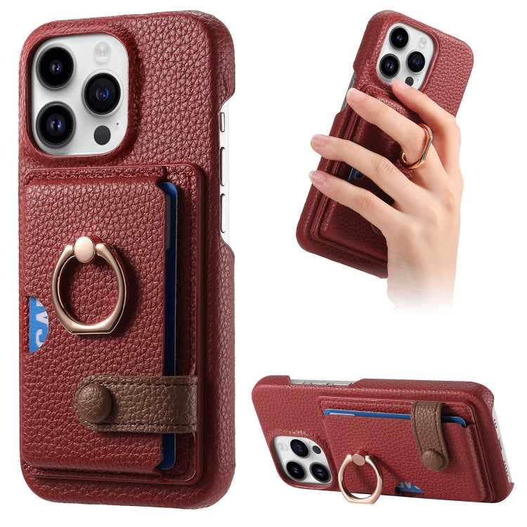 For iPhone 15 Pro Litchi Leather Oil Edge Ring Card Back Phone Case(Red) - HoMEdemic™ 