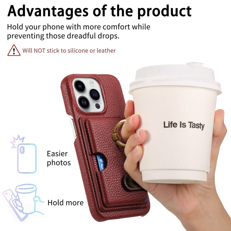 For iPhone 15 Pro Litchi Leather Oil Edge Ring Card Back Phone Case(Red) - HoMEdemic™ 