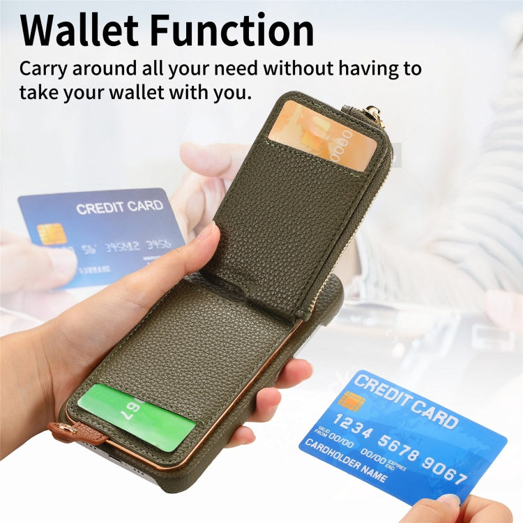 For iPhone 15 Pro Litchi Leather Oil Edge Ring Zipper Wallet Back Phone Case(Green) - HoMEdemic™ 