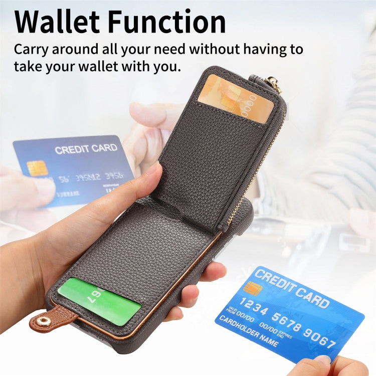 For iPhone 15 Pro Litchi Leather Oil Edge Ring Zipper Wallet Back Phone Case(Grey) - HoMEdemic™ 