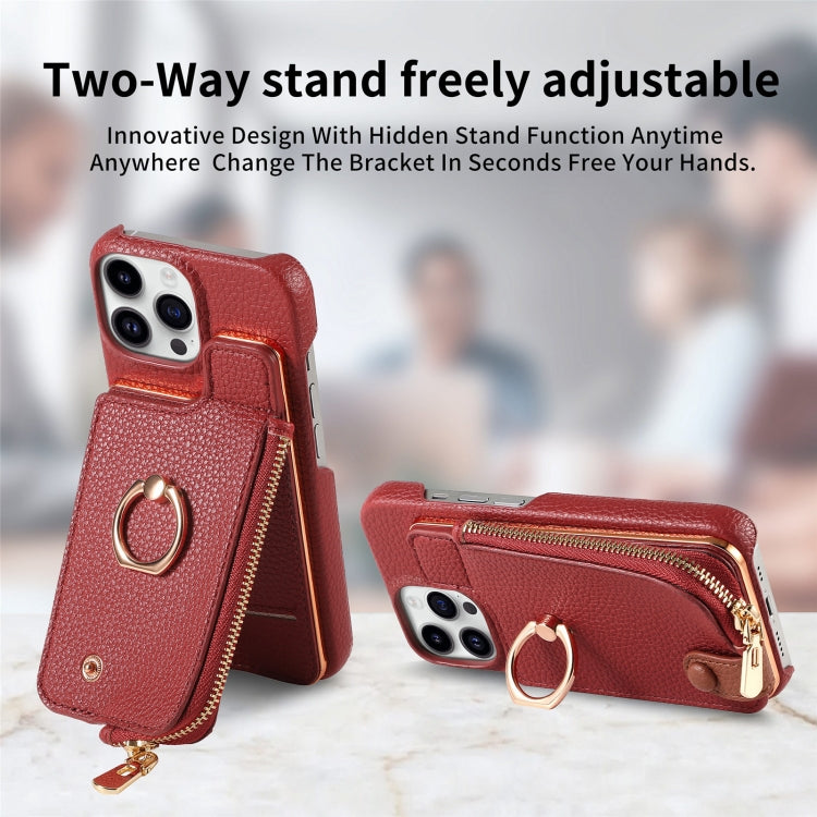 For iPhone 15 Pro Litchi Leather Oil Edge Ring Zipper Wallet Back Phone Case(Red) - HoMEdemic™ 