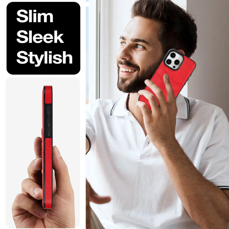 For iPhone 15 Pro Litchi Leather Skin Card Slots Phone Case(Red) - HoMEdemic™ 