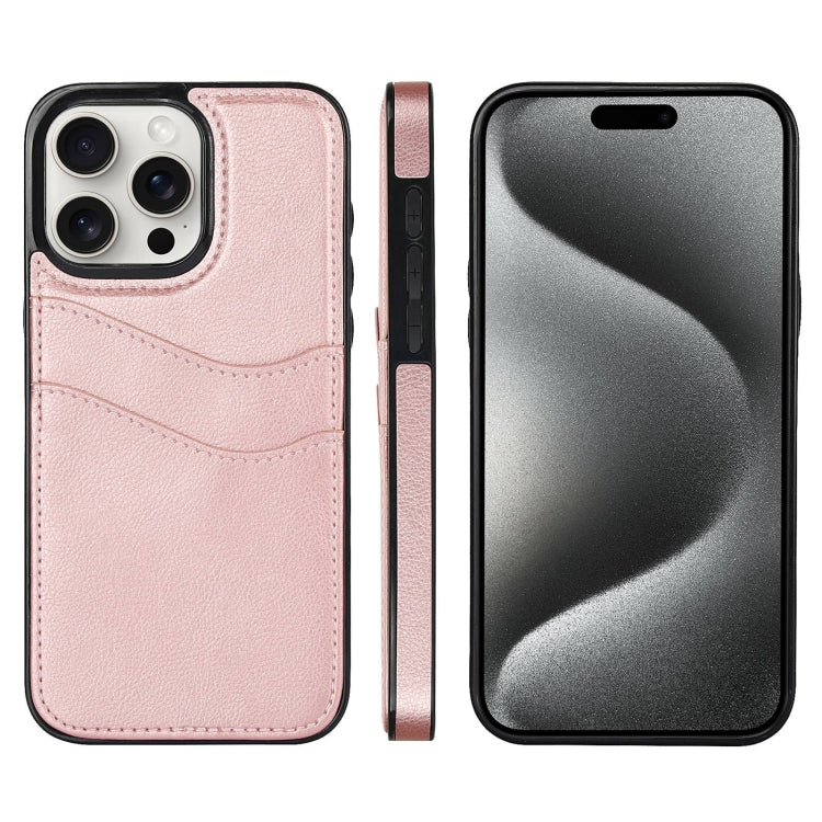 For iPhone 15 Pro Litchi Leather Skin Card Slots Phone Case(Rose Gold) - HoMEdemic™ 