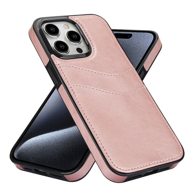 For iPhone 15 Pro Litchi Leather Skin Card Slots Phone Case(Rose Gold) - HoMEdemic™ 