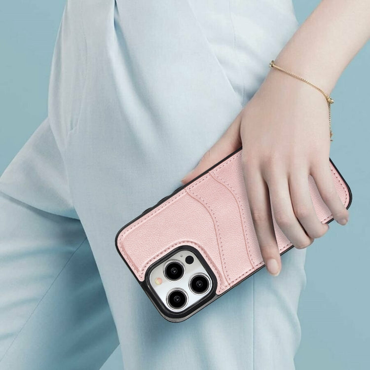 For iPhone 15 Pro Litchi Leather Skin Card Slots Phone Case(Rose Gold) - HoMEdemic™ 