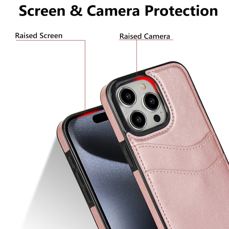 For iPhone 15 Pro Litchi Leather Skin Card Slots Phone Case(Rose Gold) - HoMEdemic™ 