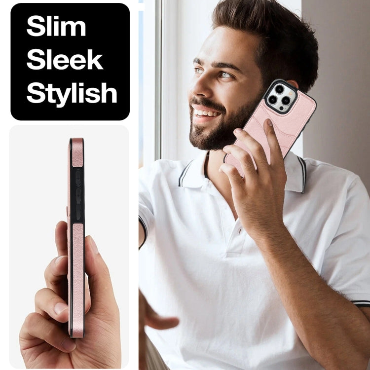 For iPhone 15 Pro Litchi Leather Skin Card Slots Phone Case(Rose Gold) - HoMEdemic™ 