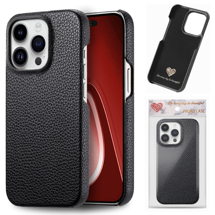 For iPhone 15 Pro Litchi Oil Edge Leather Back Phone Case(Black) - HoMEdemic™ 