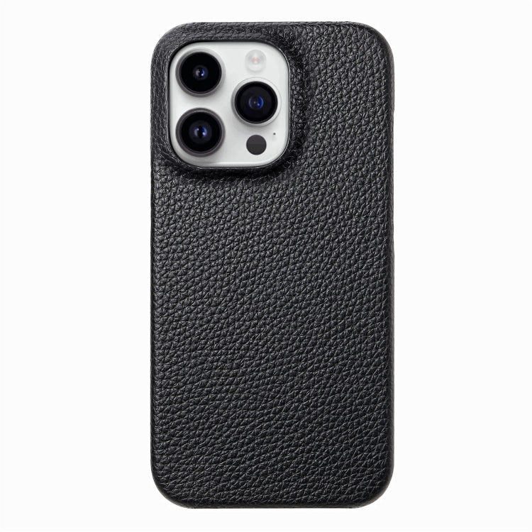 For iPhone 15 Pro Litchi Oil Edge Leather Back Phone Case(Black) - HoMEdemic™ 