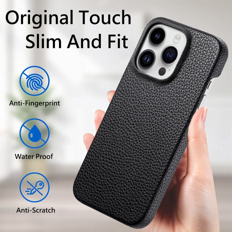 For iPhone 15 Pro Litchi Oil Edge Leather Back Phone Case(Black) - HoMEdemic™ 
