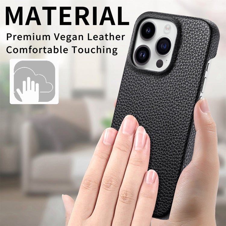 For iPhone 15 Pro Litchi Oil Edge Leather Back Phone Case(Black) - HoMEdemic™ 