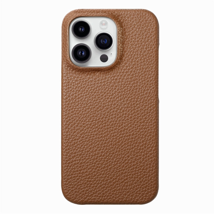 For iPhone 15 Pro Litchi Oil Edge Leather Back Phone Case(Brown) - HoMEdemic™ 
