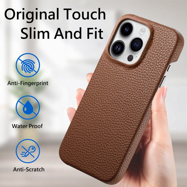 For iPhone 15 Pro Litchi Oil Edge Leather Back Phone Case(Brown) - HoMEdemic™ 