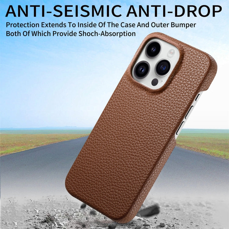 For iPhone 15 Pro Litchi Oil Edge Leather Back Phone Case(Brown) - HoMEdemic™ 