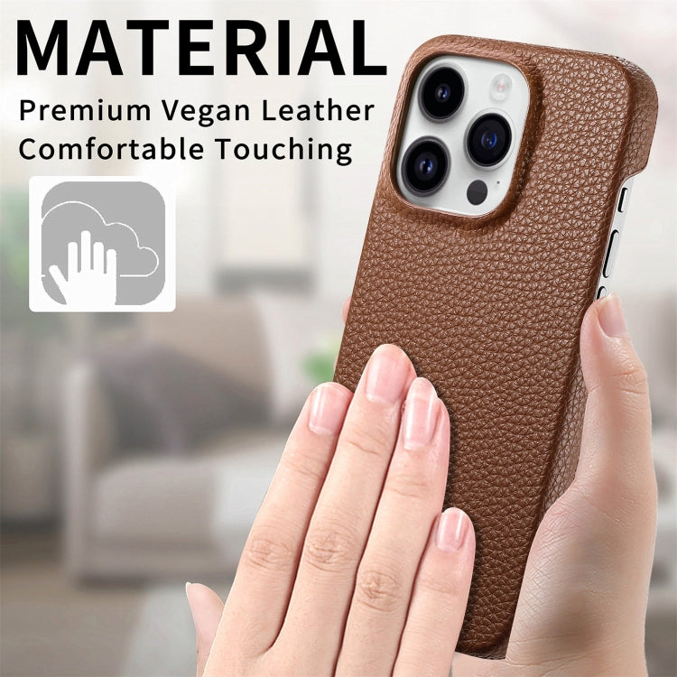 For iPhone 15 Pro Litchi Oil Edge Leather Back Phone Case(Brown) - HoMEdemic™ 