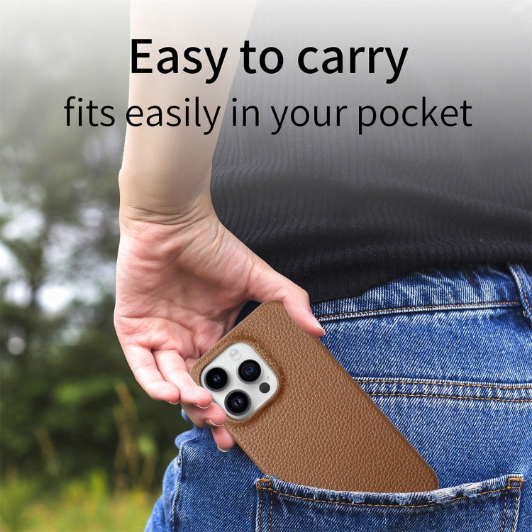 For iPhone 15 Pro Litchi Oil Edge Leather Back Phone Case(Brown) - HoMEdemic™ 