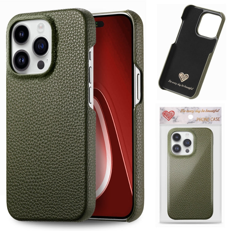 For iPhone 15 Pro Litchi Oil Edge Leather Back Phone Case(Green) - HoMEdemic™ 