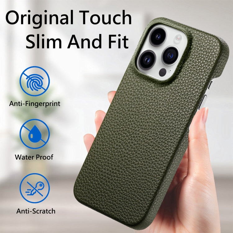 For iPhone 15 Pro Litchi Oil Edge Leather Back Phone Case(Green) - HoMEdemic™ 