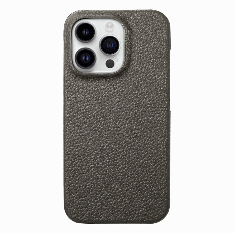 For iPhone 15 Pro Litchi Oil Edge Leather Back Phone Case(Grey) - HoMEdemic™ 