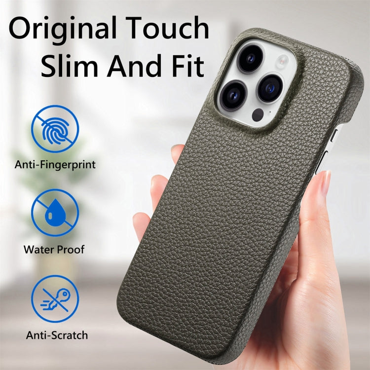 For iPhone 15 Pro Litchi Oil Edge Leather Back Phone Case(Grey) - HoMEdemic™ 