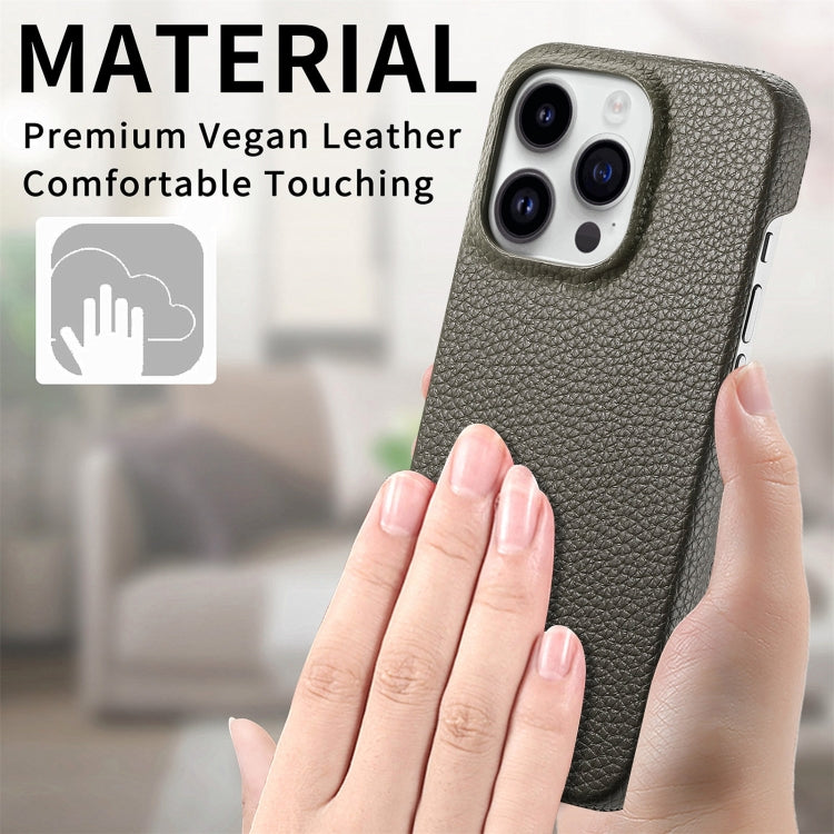 For iPhone 15 Pro Litchi Oil Edge Leather Back Phone Case(Grey) - HoMEdemic™ 