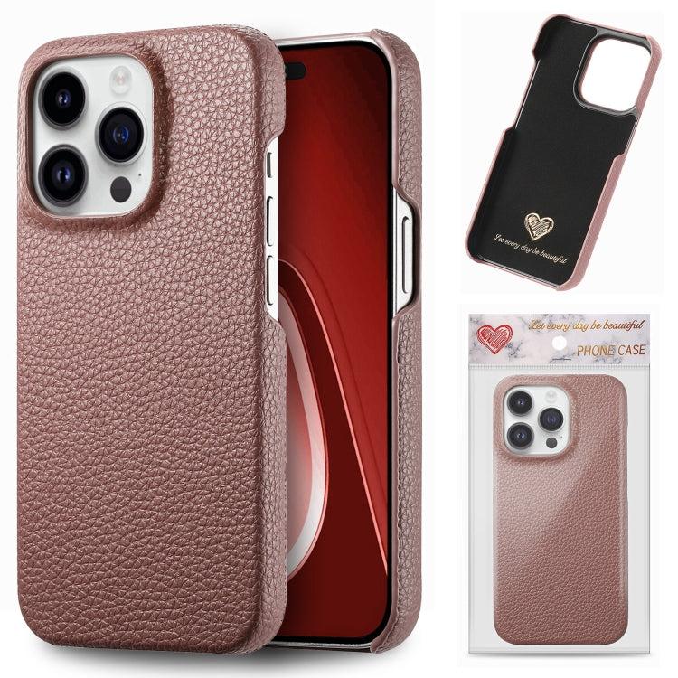 For iPhone 15 Pro Litchi Oil Edge Leather Back Phone Case(Jujube Apricot) - HoMEdemic™ 