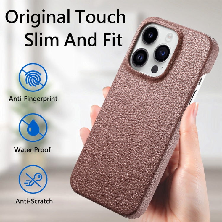 For iPhone 15 Pro Litchi Oil Edge Leather Back Phone Case(Jujube Apricot) - HoMEdemic™ 