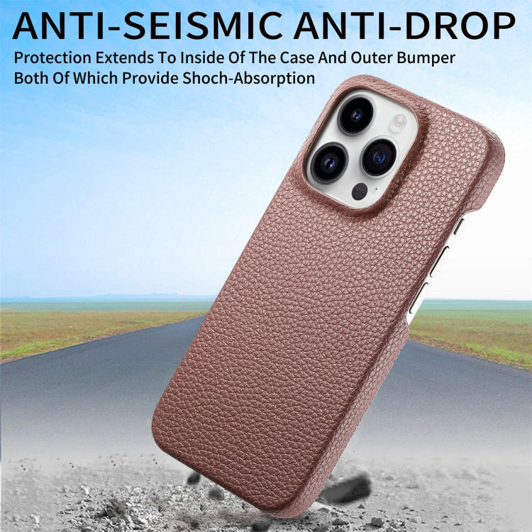 For iPhone 15 Pro Litchi Oil Edge Leather Back Phone Case(Jujube Apricot) - HoMEdemic™ 