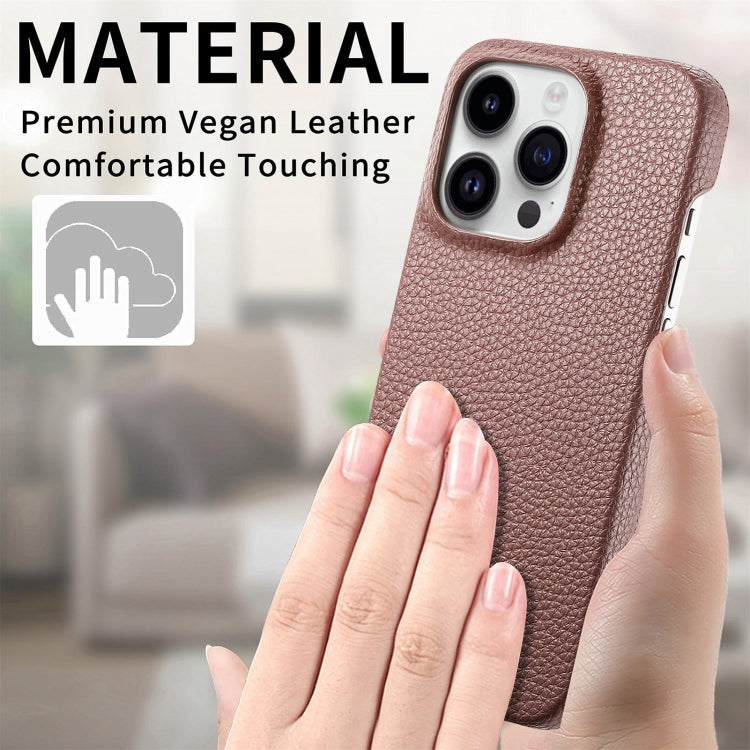 For iPhone 15 Pro Litchi Oil Edge Leather Back Phone Case(Jujube Apricot) - HoMEdemic™ 