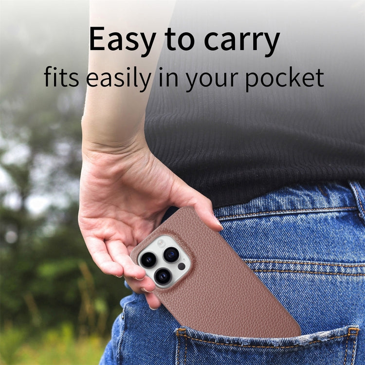 For iPhone 15 Pro Litchi Oil Edge Leather Back Phone Case(Jujube Apricot) - HoMEdemic™ 