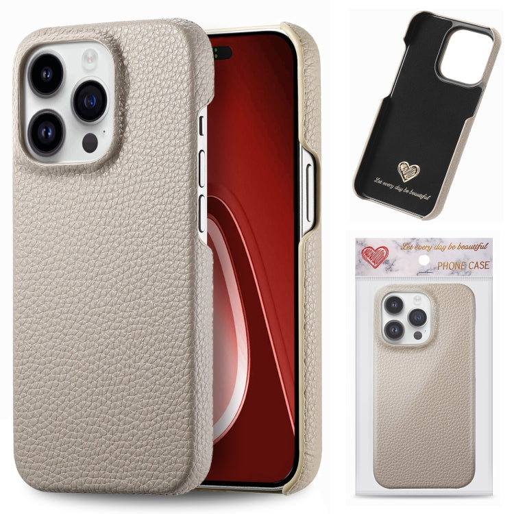 For iPhone 15 Pro Litchi Oil Edge Leather Back Phone Case(Khaki) - HoMEdemic™ 