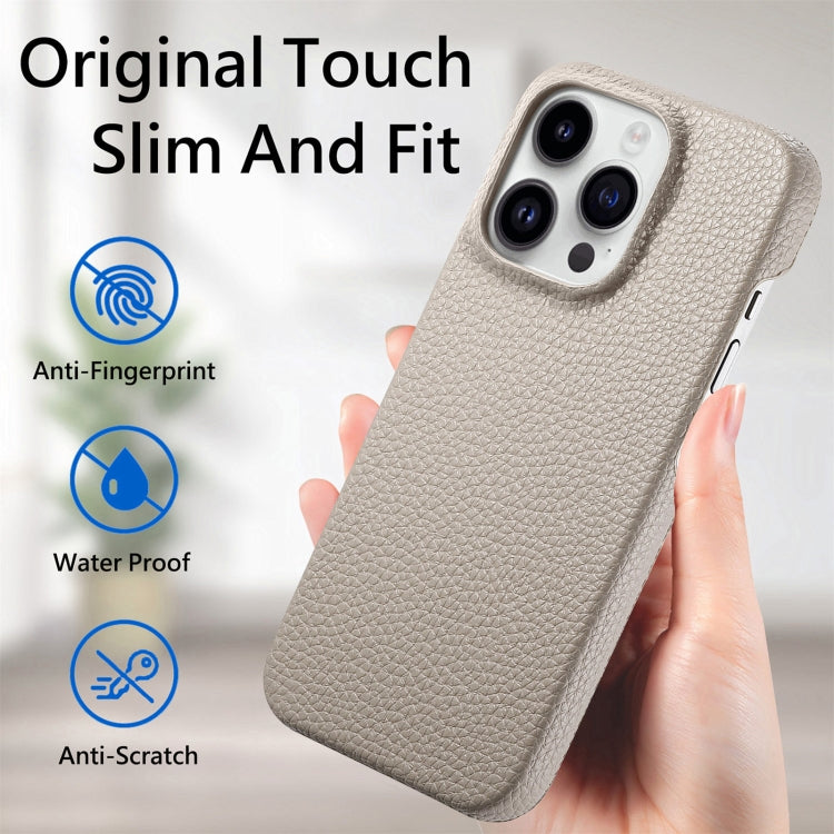 For iPhone 15 Pro Litchi Oil Edge Leather Back Phone Case(Khaki) - HoMEdemic™ 