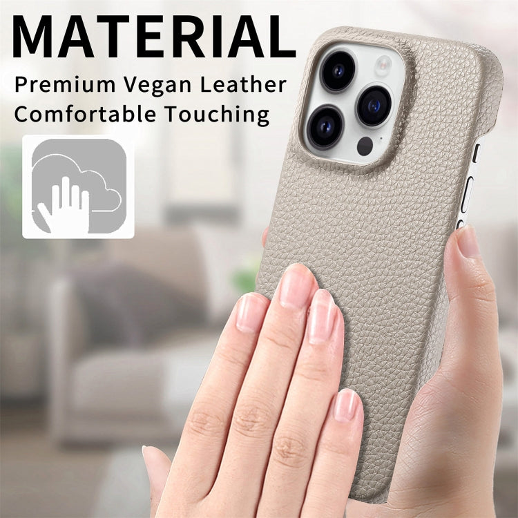 For iPhone 15 Pro Litchi Oil Edge Leather Back Phone Case(Khaki) - HoMEdemic™ 