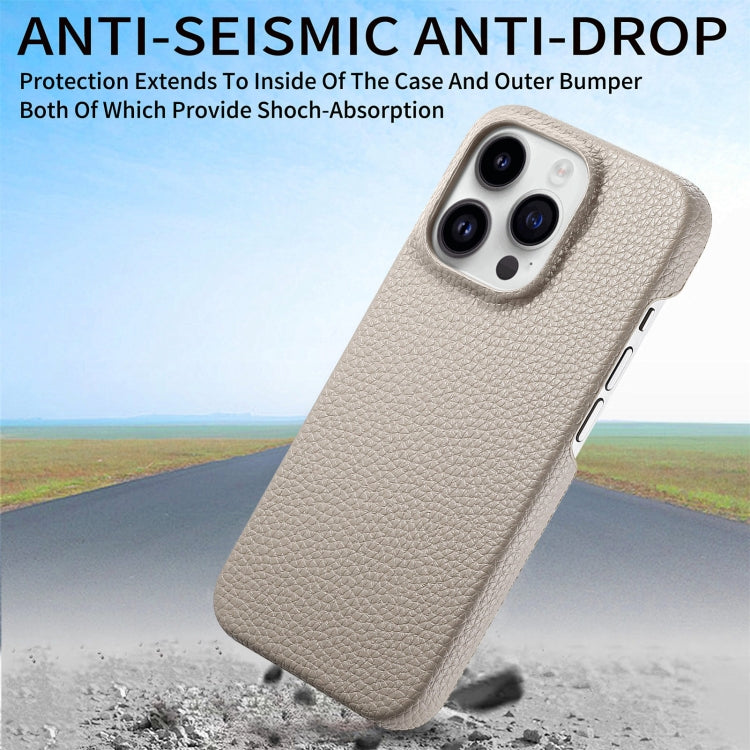 For iPhone 15 Pro Litchi Oil Edge Leather Back Phone Case(Khaki) - HoMEdemic™ 