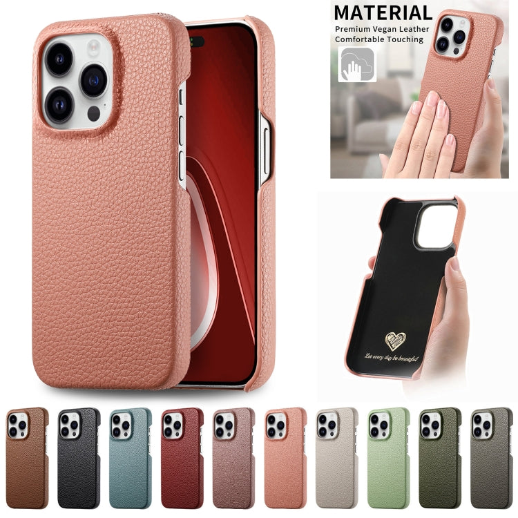 For iPhone 15 Pro Litchi Oil Edge Leather Back Phone Case(Khaki) - HoMEdemic™ 