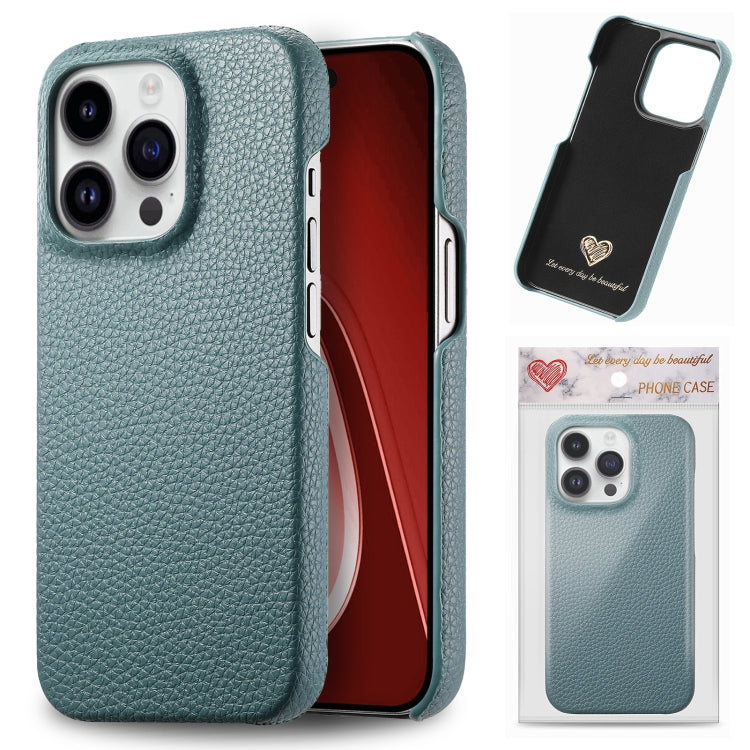 For iPhone 15 Pro Litchi Oil Edge Leather Back Phone Case(Light Blue) - HoMEdemic™ 