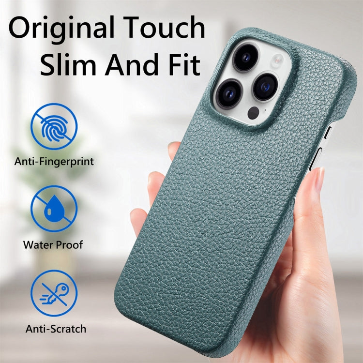 For iPhone 15 Pro Litchi Oil Edge Leather Back Phone Case(Light Blue) - HoMEdemic™ 