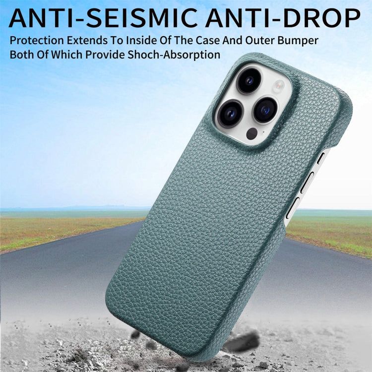 For iPhone 15 Pro Litchi Oil Edge Leather Back Phone Case(Light Blue) - HoMEdemic™ 