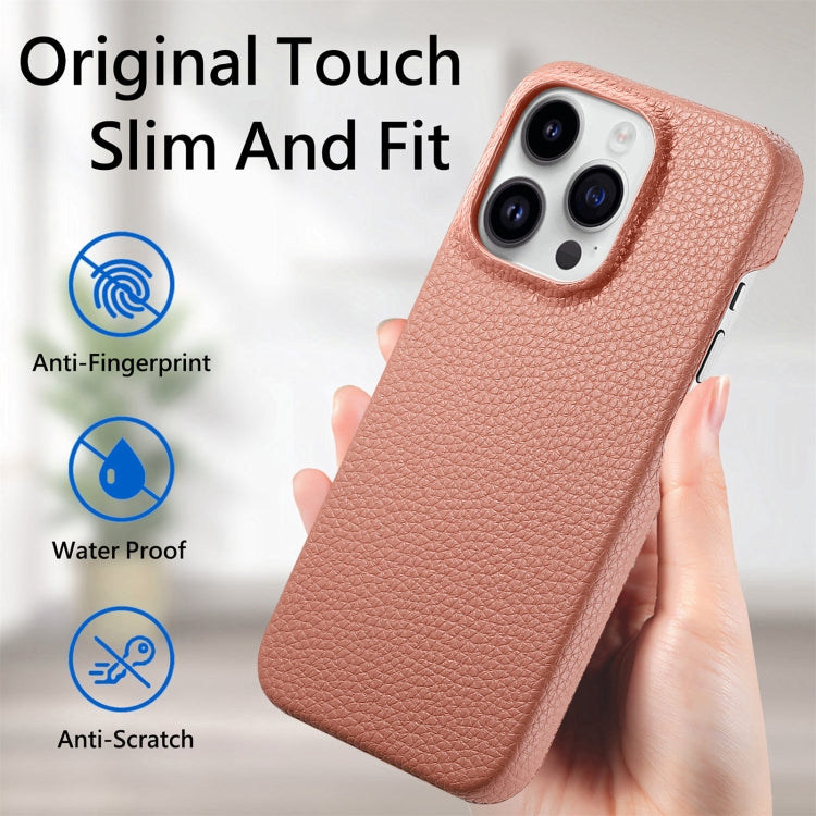 For iPhone 15 Pro Litchi Oil Edge Leather Back Phone Case(Pink) - HoMEdemic™ 