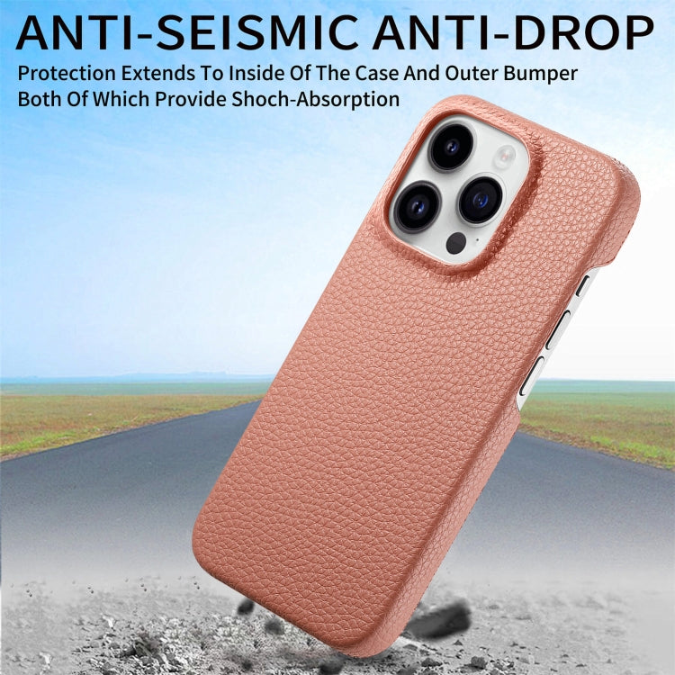 For iPhone 15 Pro Litchi Oil Edge Leather Back Phone Case(Pink) - HoMEdemic™ 